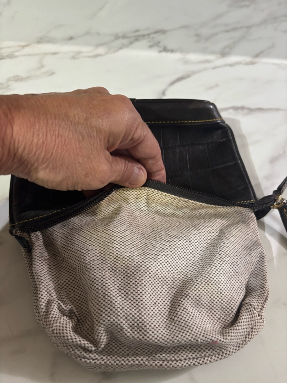 Dooney & Bourke Croc-Embossed Leather Toiletry Pouch with Yellow Stitching - Picture 10 of 10